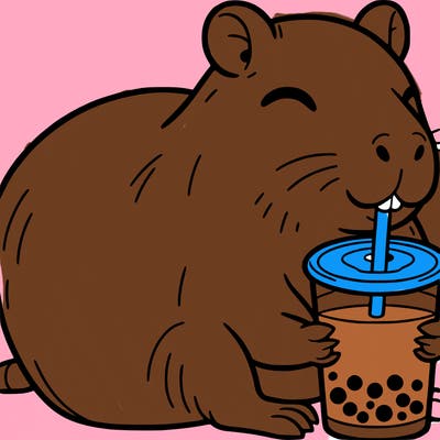 capybara drinking boba tea