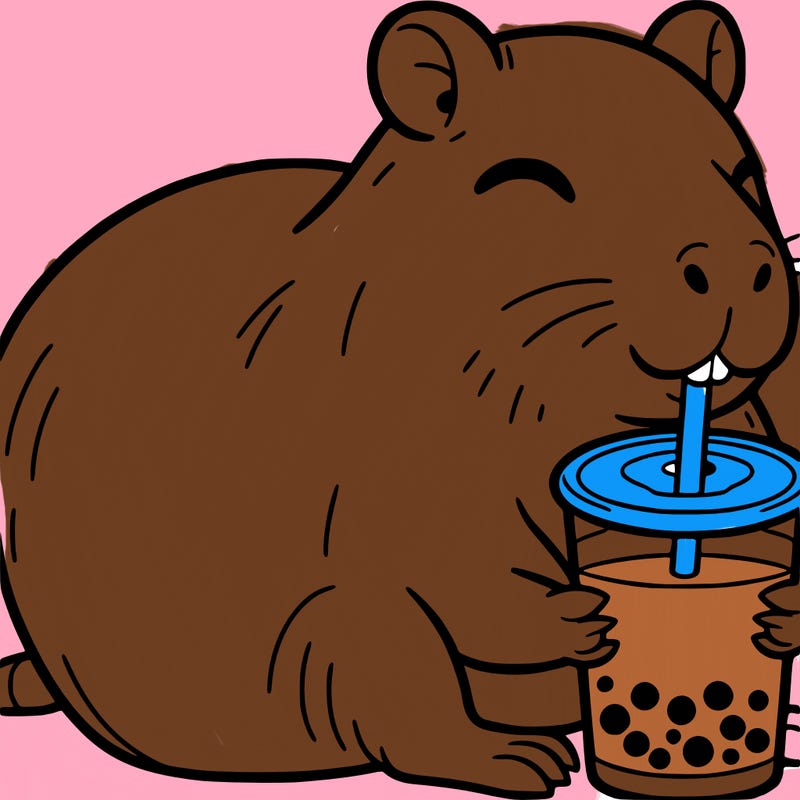 capybara drinking boba tea