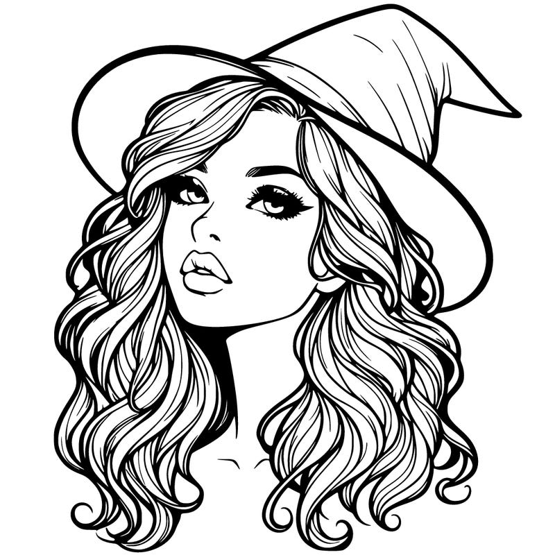 realistic witch girl with wavy hair and lips