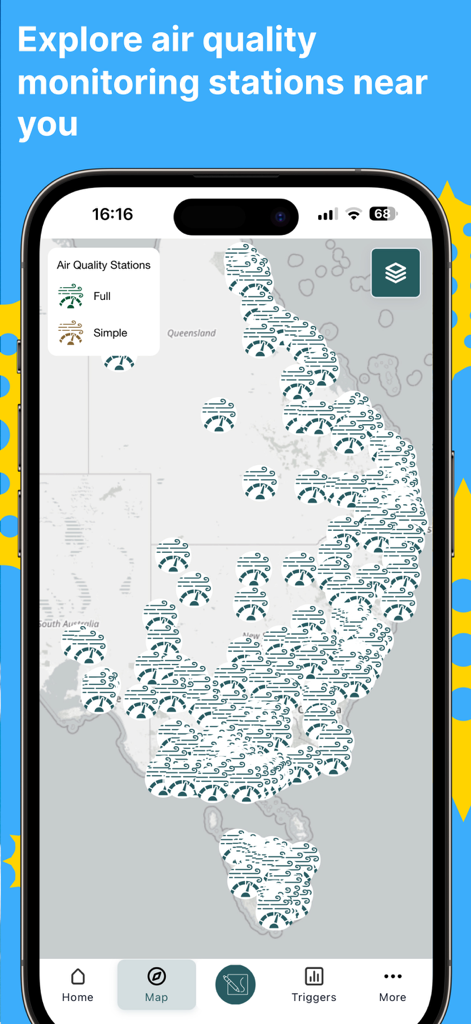 Melbourne Pollen Count - Air quality monitoring stations map in the Melbourne Pollen Count app