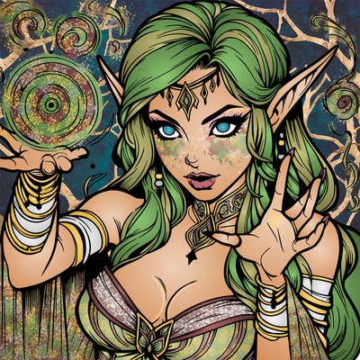 realistic scary beautiful elf sorceress casting spell