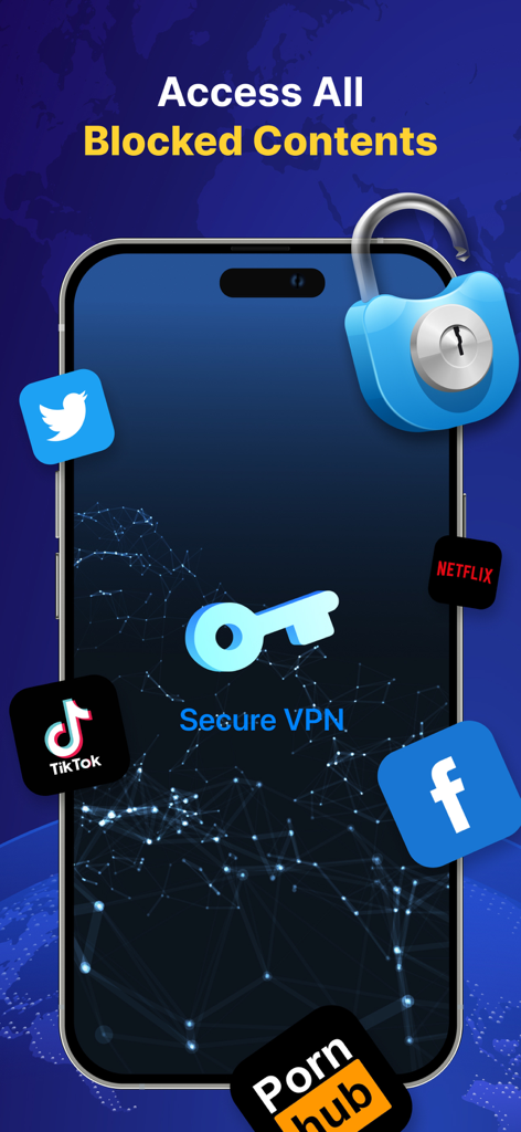 VPN Lite: Super VPN Proxy - Smartphone exibindo o aplicativo VPN Lite desbloqueando aplicativos de mídia social e streaming