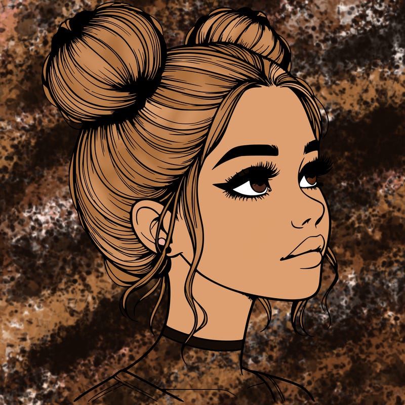 realistic girl with buns on the top of her head