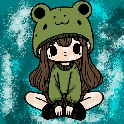 a girl wearing a frog hat and some frog socks