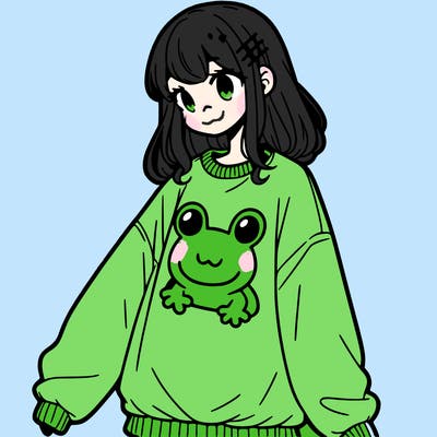 girl wearing frogging sweatshirt