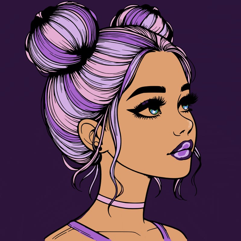 realistic girl with buns on the top of her head