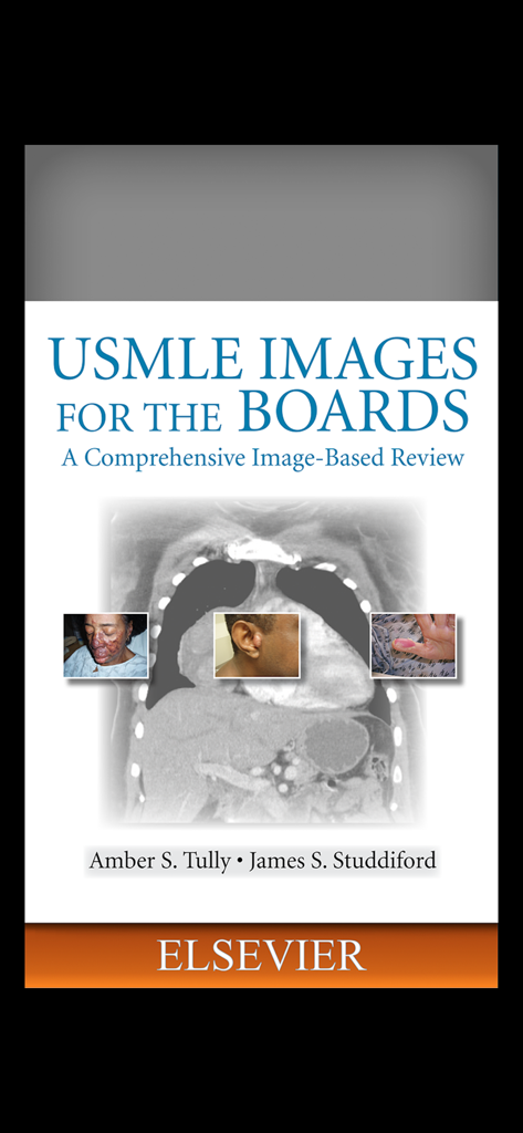 Cover screen of the USMLE Images for the Boards medical study app featuring diagnostic images and author names