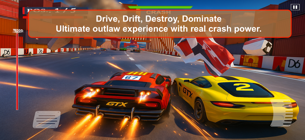Racing Outlaws - Drag Car Race - Two sports cars racing on a track with flames and drift effects