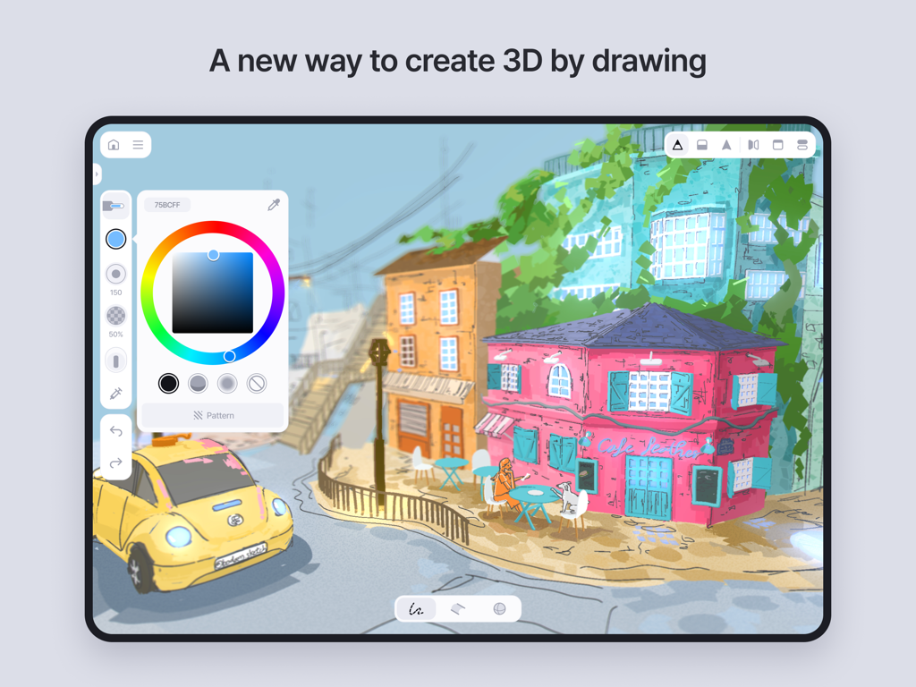 Feather: Draw in 3D - Hand drawn 3D street scene created in the Feather app on an iPad