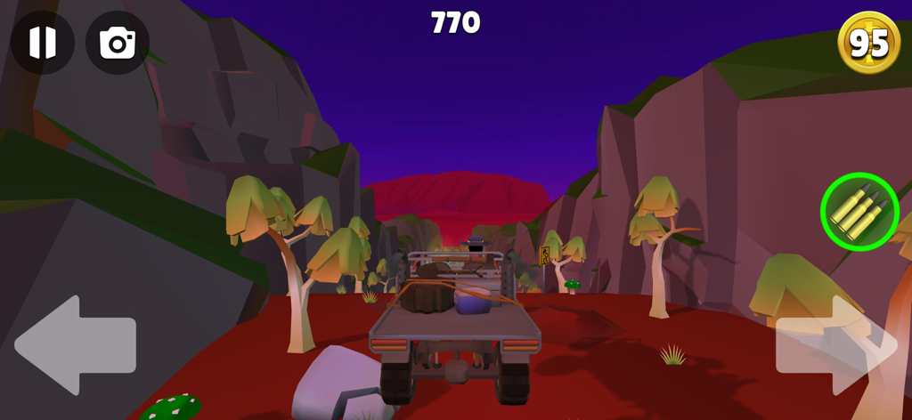 Faily Brakes Roadtrip - Gameplay of Faily Brakes Roadtrip featuring a truck driving through a rocky canyon with low poly graphics