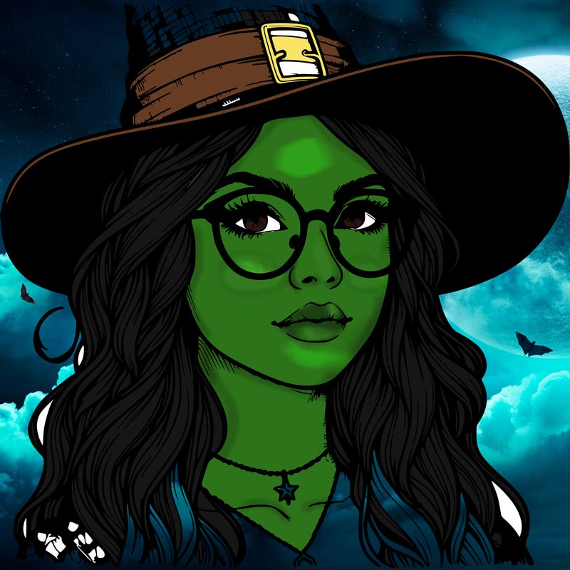 a witch with glasses realistic