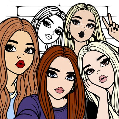 group of teen girls friends y2k up close in a selfie