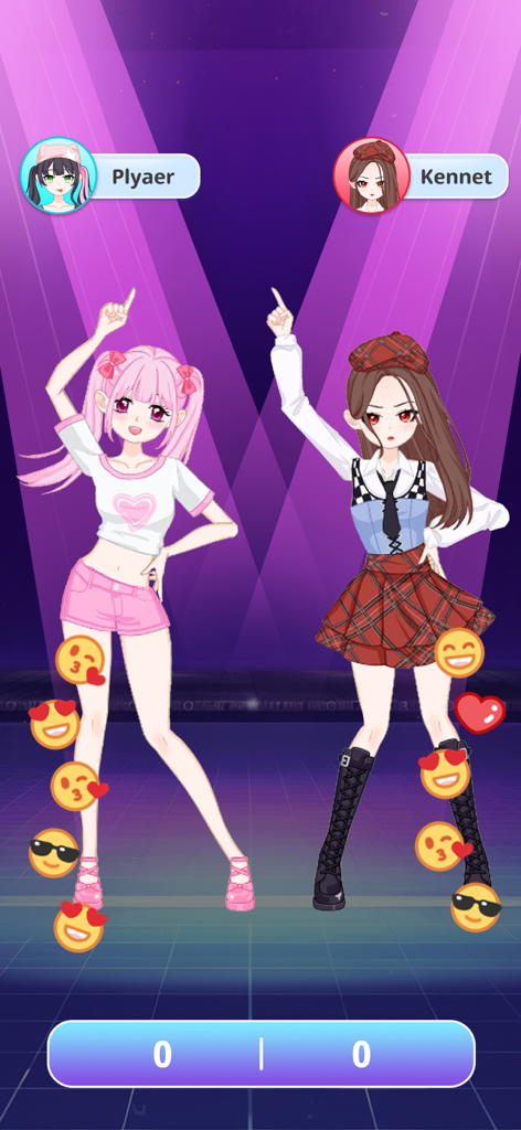 Which Dress? Left or Right - Two stylish anime avatars competing in a fashion battle with floating emojis