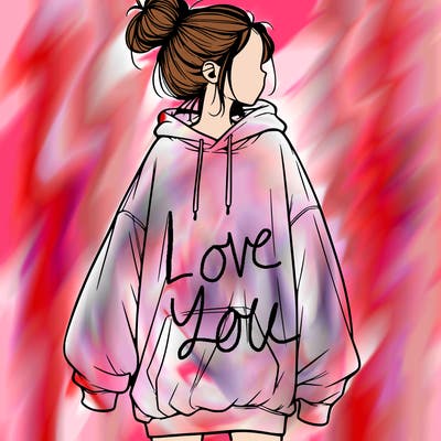 realistic girl with a oversized sweatshirt on and a bun