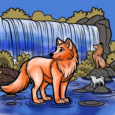 waterfall wolf