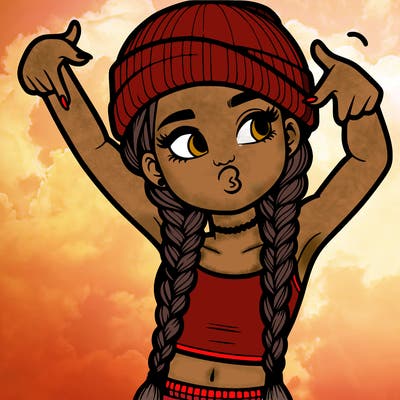 realistic teenage girl with braids and a beanie and crop top doing 🫶🏼