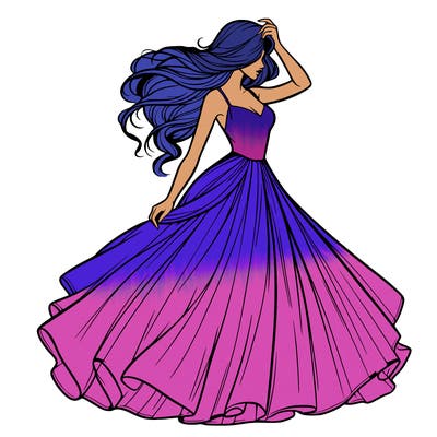 realistic woman with dress flowing in the wind