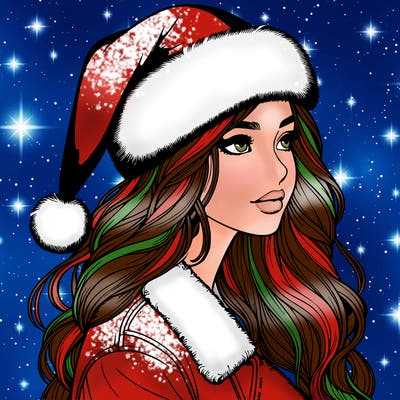 realistic girl in santa hat