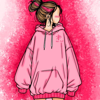 realistic girl with a oversized sweatshirt on and a bun