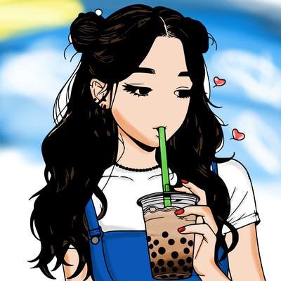 aesthetic realistic girl with boba