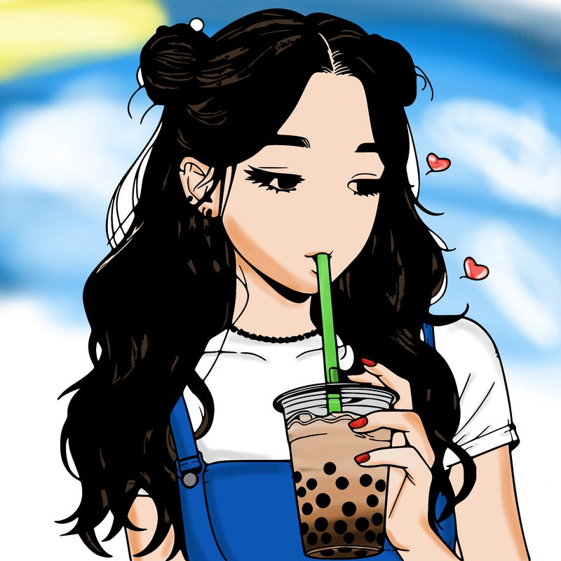 aesthetic realistic girl with boba