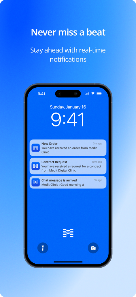 MEDIT M - Smartphone lock screen showing real time dental case and order notifications from the Medit M app