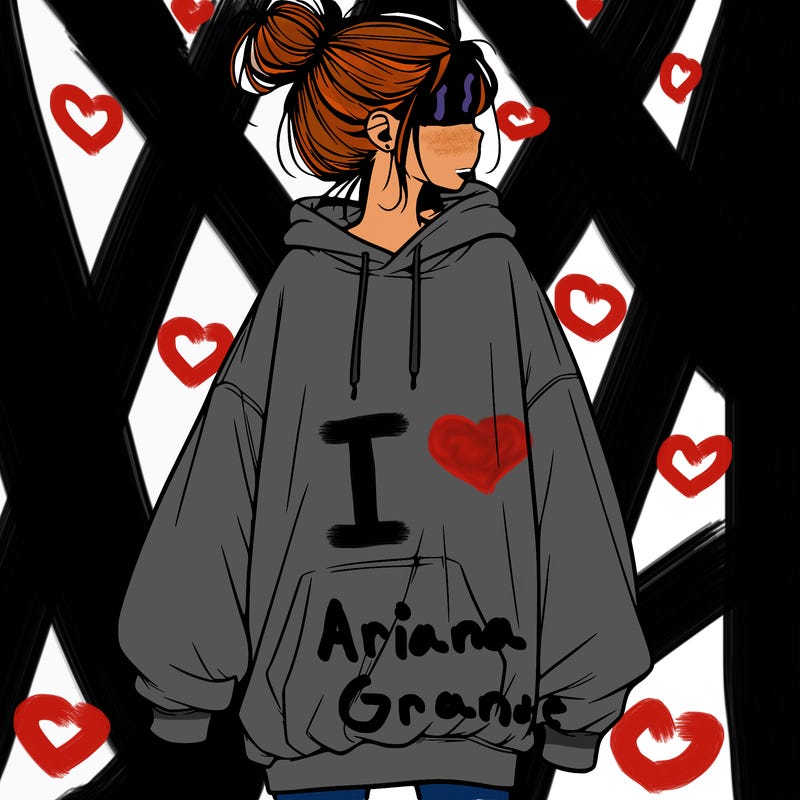 realistic girl with a oversized sweatshirt on and a bun