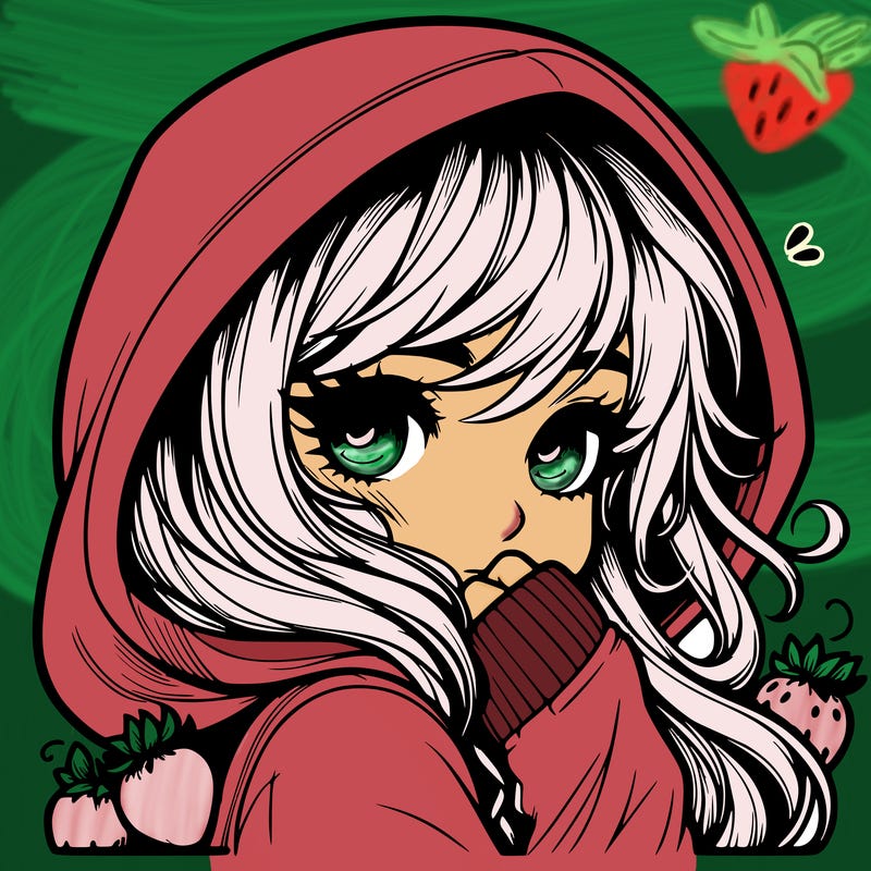 shy strawberry girl with hoodie realistic