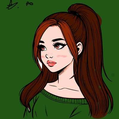 realistic girl with a high ponytail