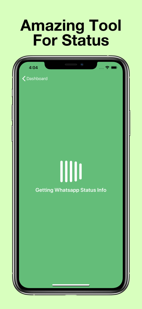 Status Saver: Photo & Video - Interfaccia dell'app Status Saver che mostra una schermata di caricamento delle informazioni sullo stato di WhatsApp su un iPhone.