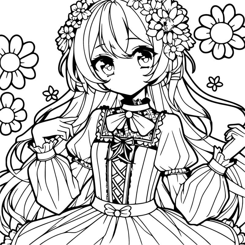 pretty anime flower girl