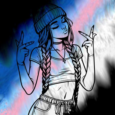 realistic teenage girl with braids and a beanie and crop top doing 🫶🏼
