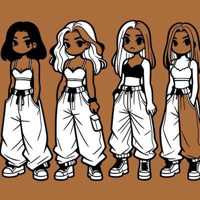 girls in baggy pants and crop top