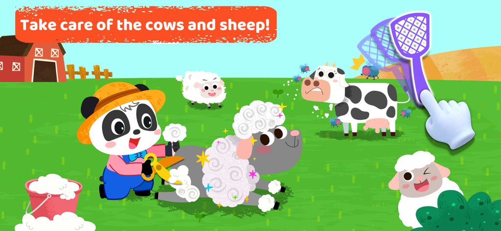 Baby Panda Preschool Science - Baby Panda taking care of cows and sheep on a farm