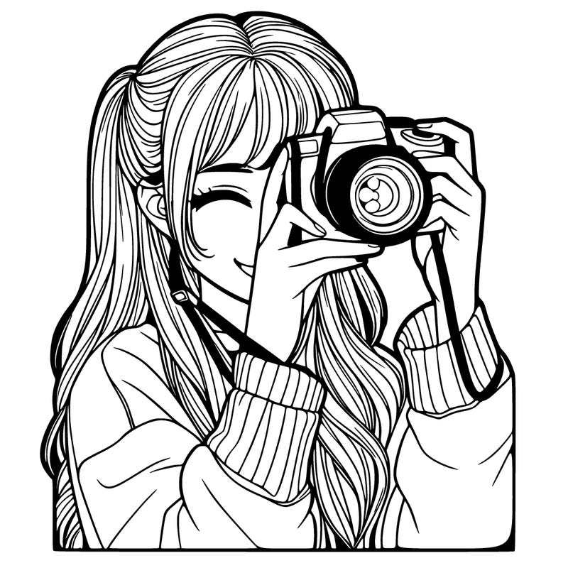 realistic girl taking a picture