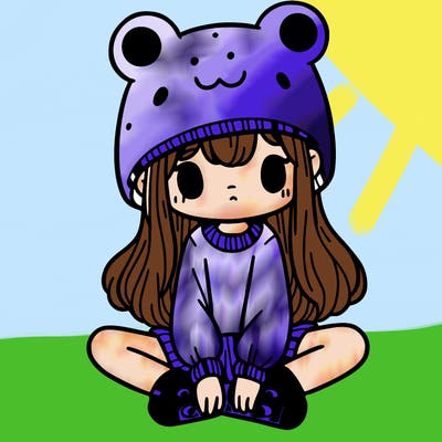 a girl wearing a frog hat and some frog socks