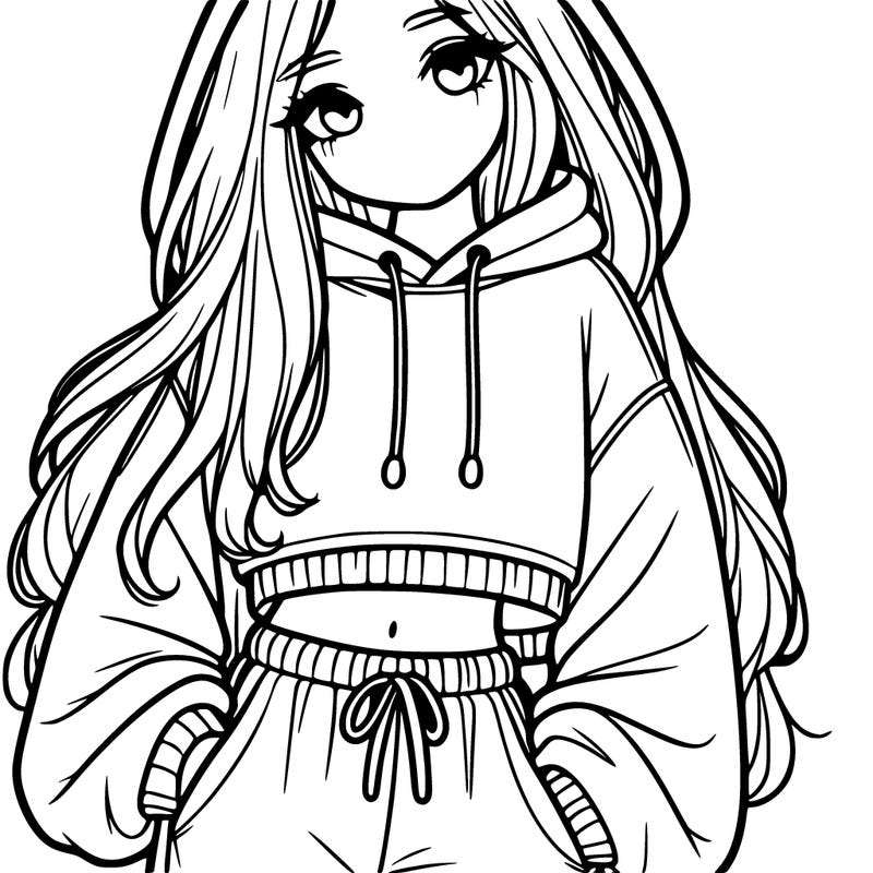 girl in over sized hoodie and crop with long hair