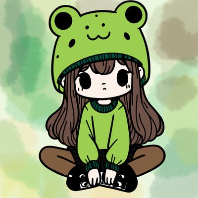 a girl wearing a frog hat and some frog socks