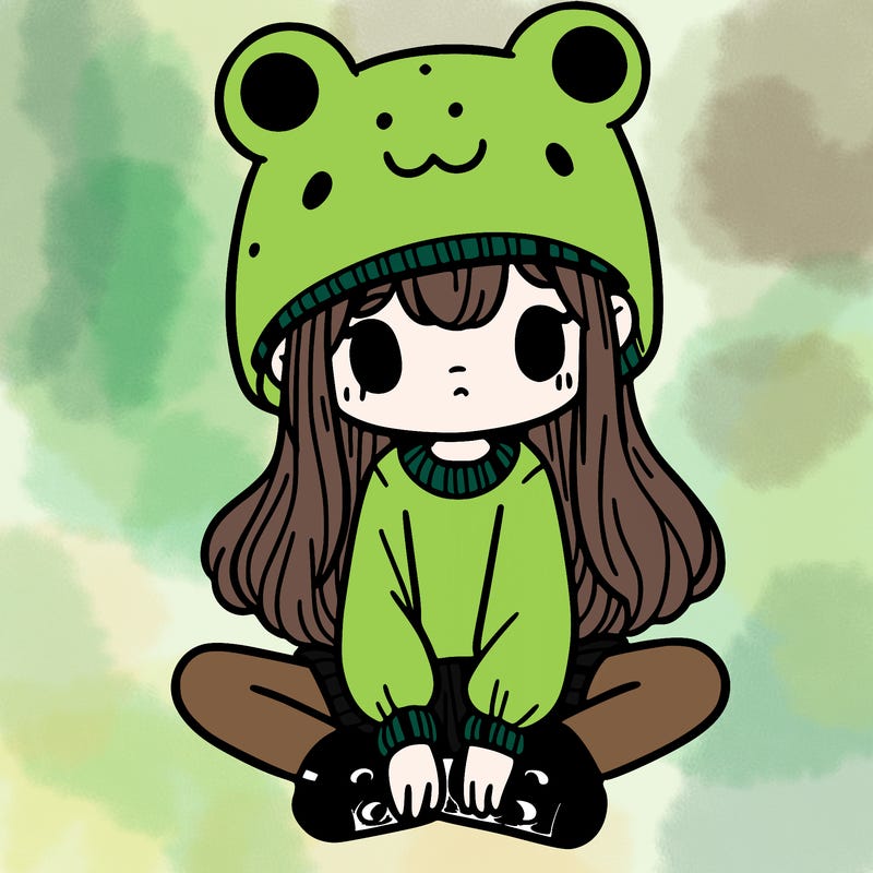 a girl wearing a frog hat and some frog socks