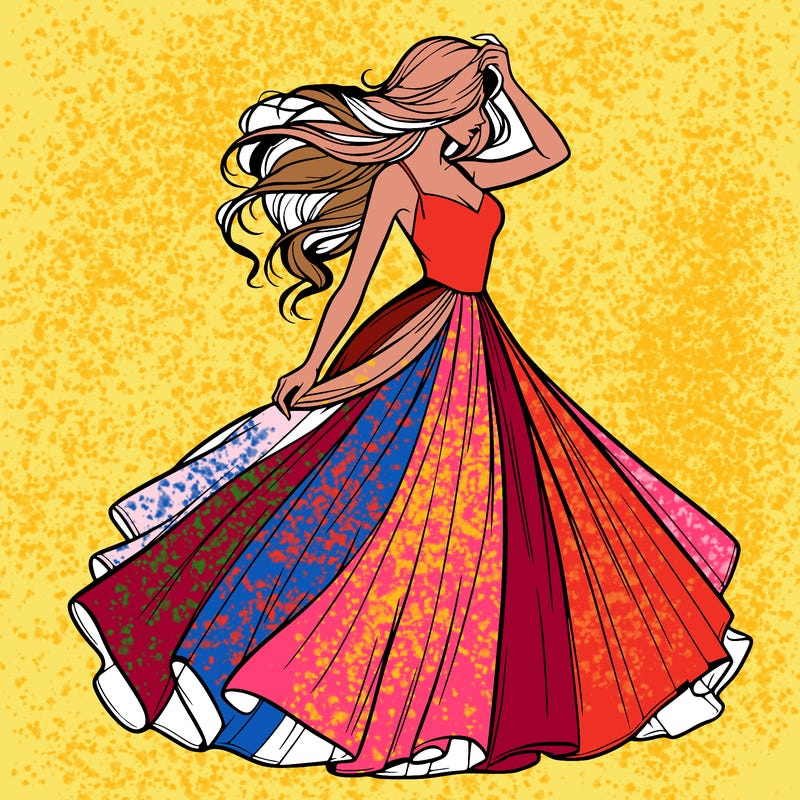 realistic woman with dress flowing in the wind