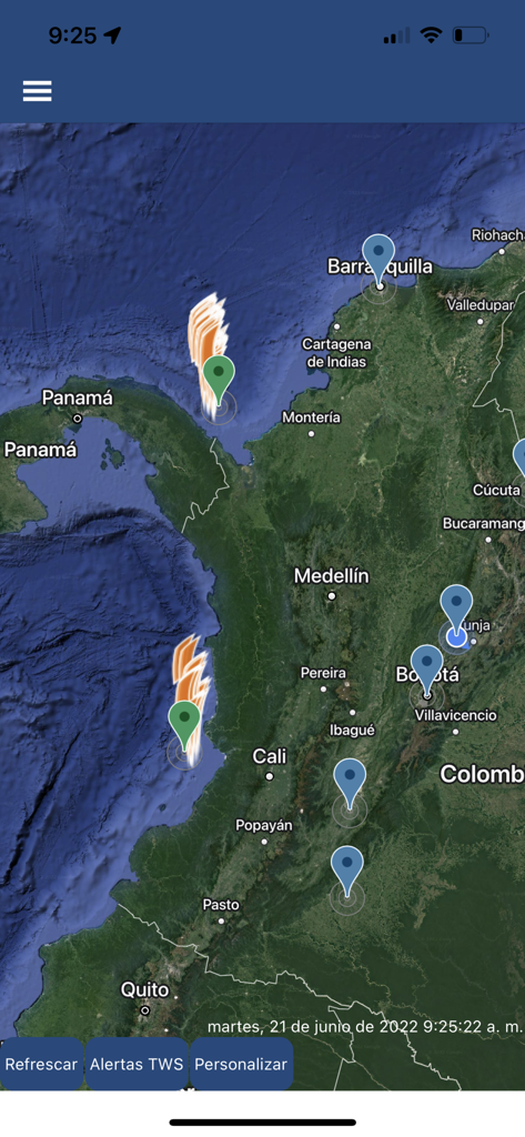 Keraunos Life Preserver - Satellite map view showing real-time lightning strikes and location pins for weather monitoring