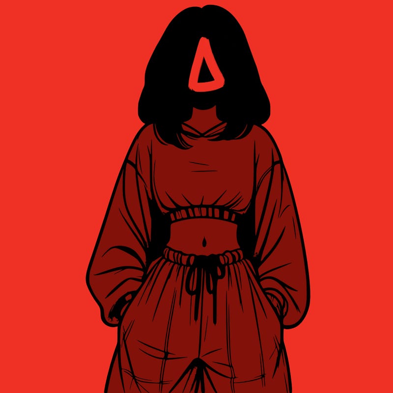 realistic girl faceless with baggy pants and a crop top