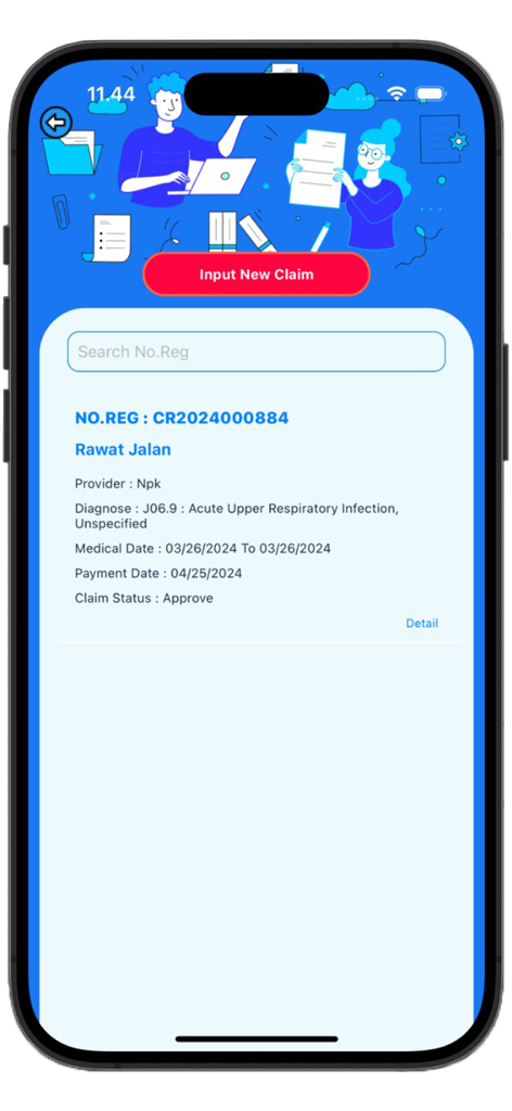 Intra Asia Health - Interface do aplicativo Intra Asia Health mostrando um sinistro médico aprovado para atendimento ambulatorial