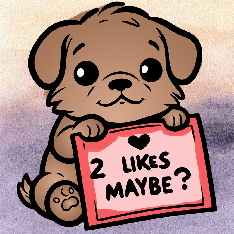 a puppy holding a sign that says 2 likes maybe?