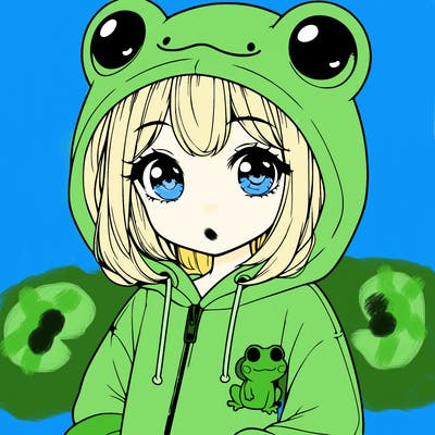 cute realistic girl in a froggy hoodie