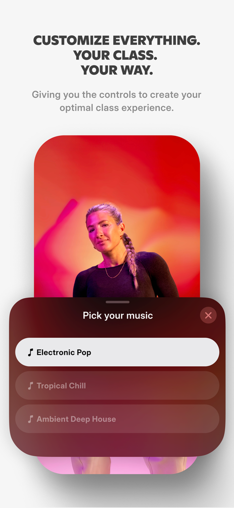 FivePointFive: Breathwork - A mobile interface for the FivePointFive app showing options to pick music like Electronic Pop and Tropical Chill for a customized breathwork session.