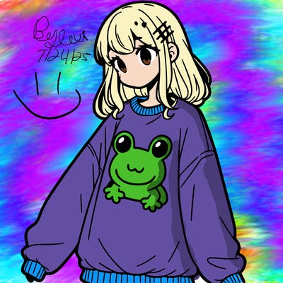 girl wearing frogging sweatshirt