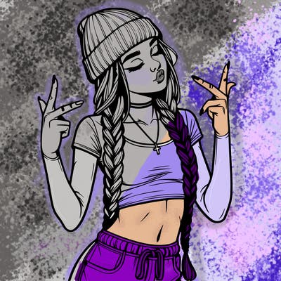 realistic teenage girl with braids and a beanie and crop top doing 🫶🏼
