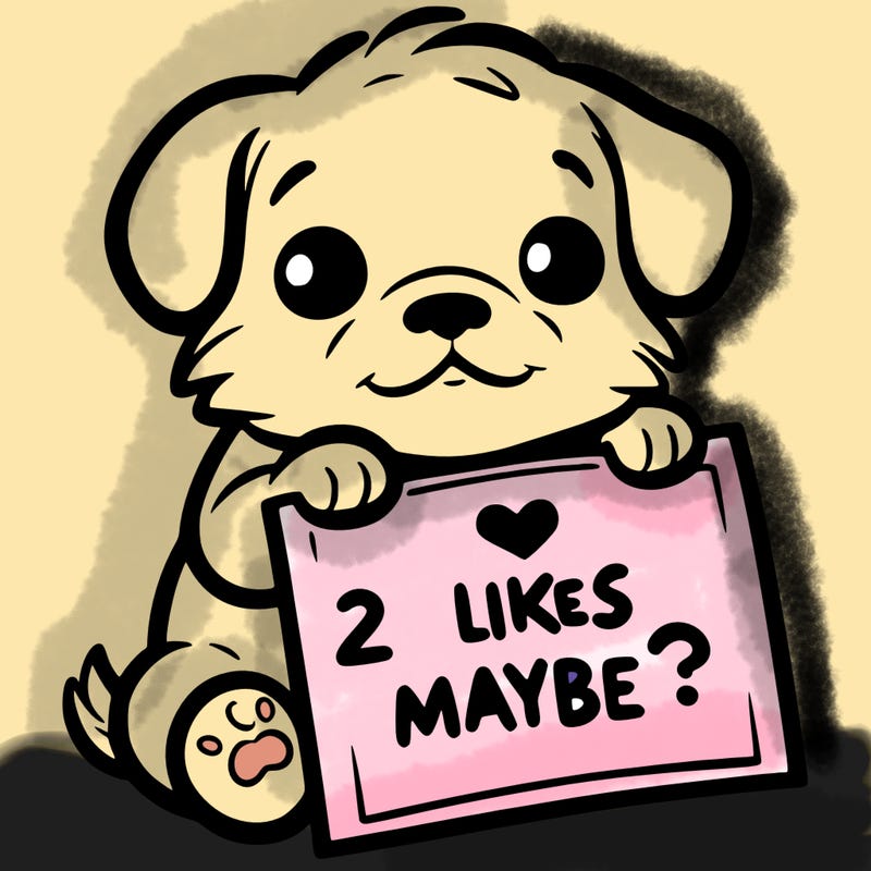 a puppy holding a sign that says 2 likes maybe?