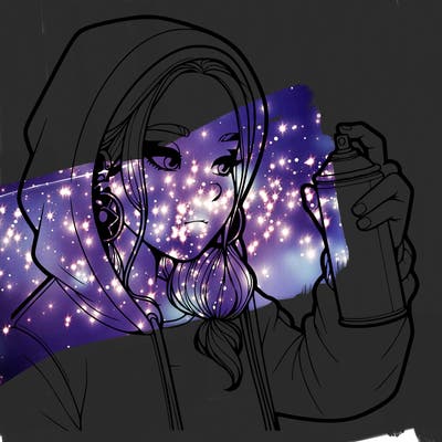 a realistic girl, spray painting